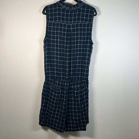 Ann Taylor Blue & White Plaid Blouson Casual Linen Romper Playsuit - Picture 4 of 6